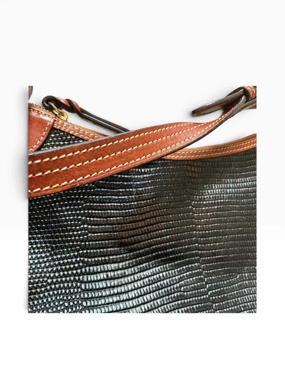 Dooney & Bourke black lizard embossed with rich brown leather hobo bag purse